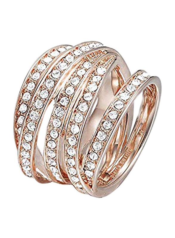 Pierre Cardin Brass Fashion Ring for Women with White Stone, Rose Gold, US 6