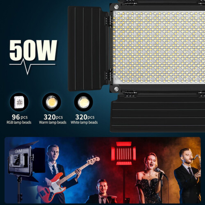 GVM RGB LED Studio Video Bi-Color 2-Panel Light Kit, 1000D-2L, Black