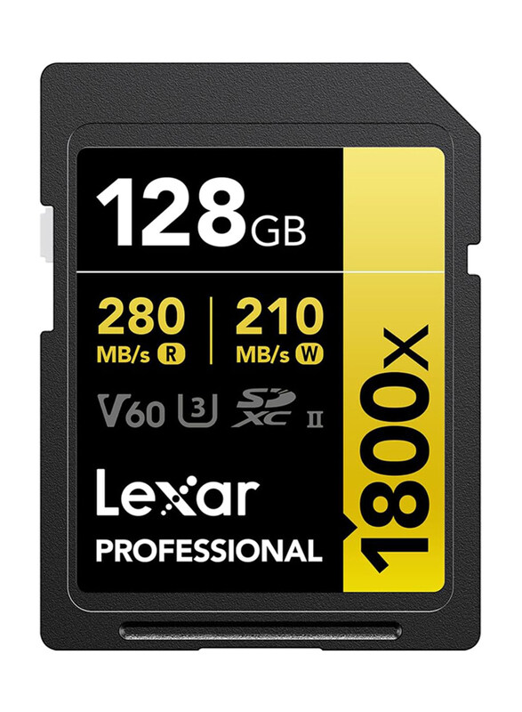 

Lexar 128GB Professional 1800x UHS-II SDXC Memory Card (Gold Series), Black