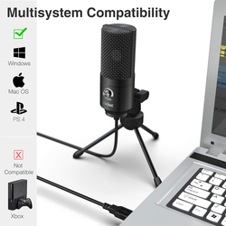Fifine Metal Condenser Recording Microphone for Laptop MAC or Windows Cardioid Studio Recording Vocals, Voice Overs, Streaming Broadcast and YouTube Videos, Black