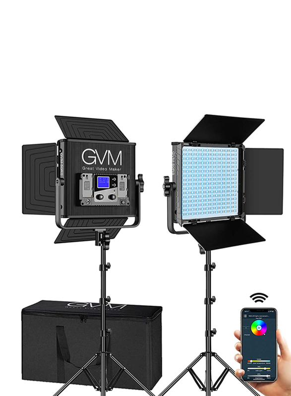 Great Video Maker RGB LED Studio 2-Light Soft Video Light Panel Kit 50RS2L, RGB Mode for Custom Colors, Black/White