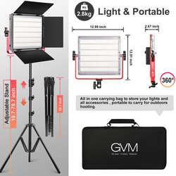 GVM RGB LED Studio Video Bi-Color Soft 1200D 3-Light Panel Bundle, Black