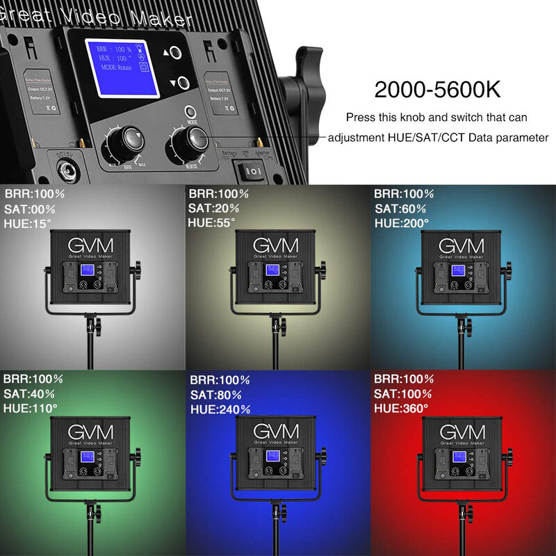 GVM 50RS RGB Video Light Full Color Output CRI97+ APP Control 3200K-5600K LED Continuous Video Light Kit for Studio, Black