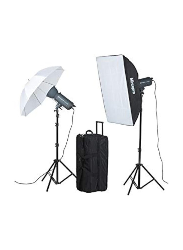 

Generic Mircopro Video Light With Kit Ex300s (2) Includes 2 Light + 2 Stand + 1 Reflector + 1 Softbox 60 X 90 Cm + 1 Umbrella 80cm + 1 Kit Bag, Multicolour