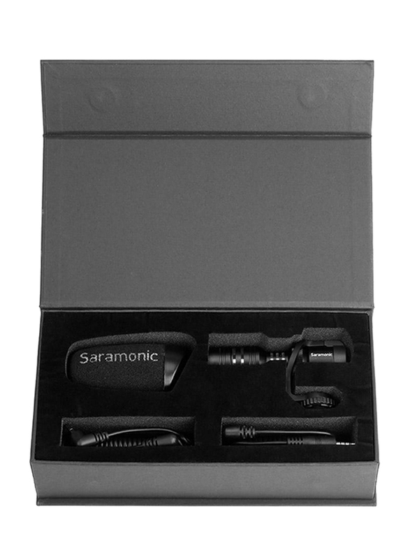 سارامونيك VMIC حامل الكاميرا التراكومباكت صغير ومايكروفون على شكل شوتغان للهواتف المحمولة / DSLRs ، أسود