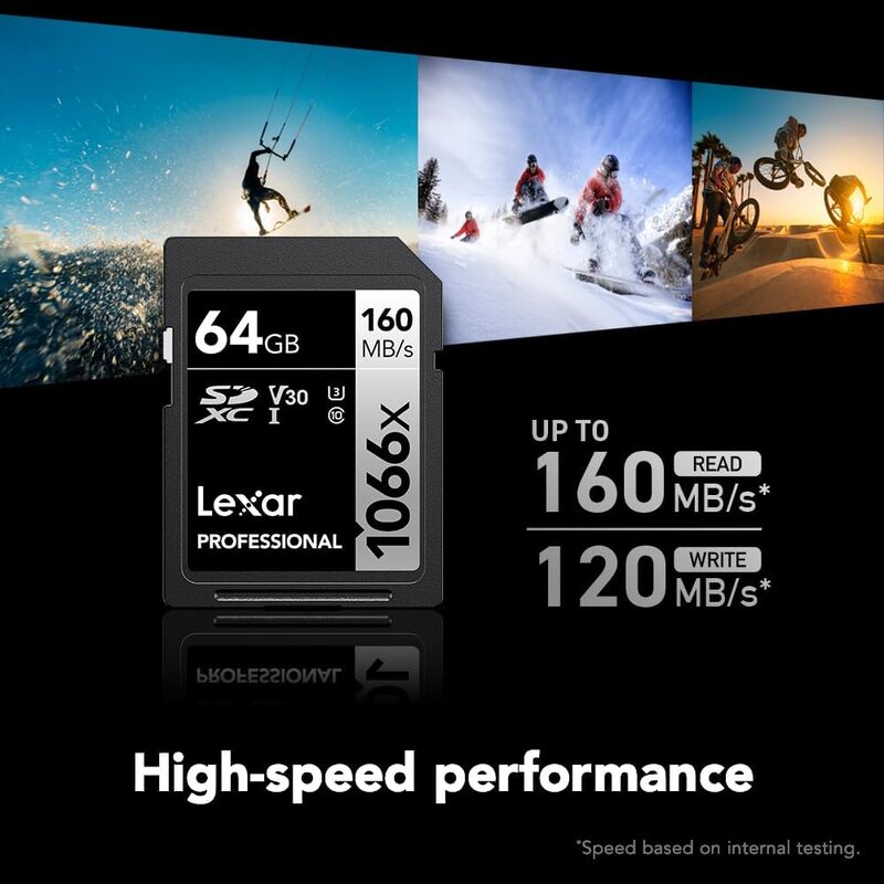 LEXAR HIGH-PERFORMANCE 64GB 1066X MICROSDXC UHS-I, UP TO 160MB/S READ 70MB/S WRITE C10 A2 V30 U3