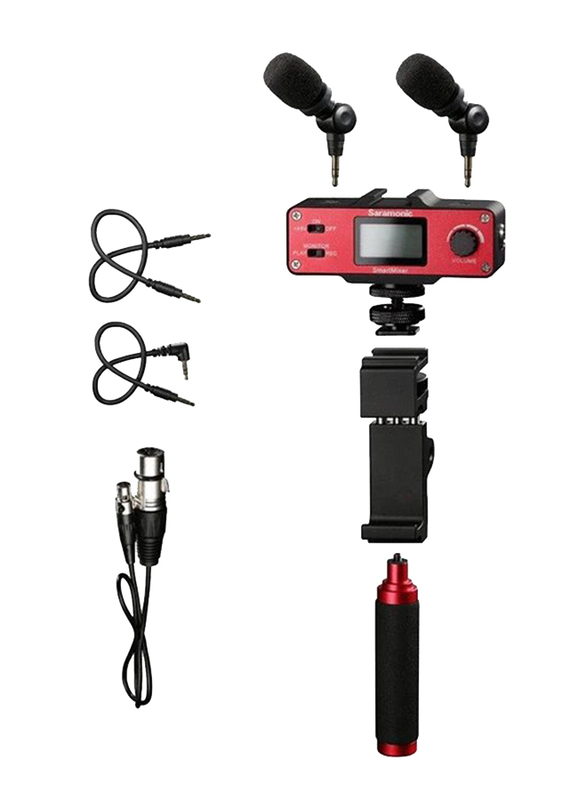 Saramonic Smartmixer Audio Mixer/Adapter Kit with Dual Microphones, Handgrip & Headphone Output, Red/Black