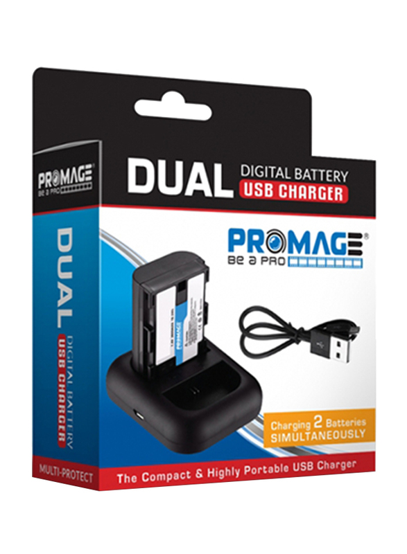 Promage LPE16 Dual Digital Battery USB Small Charger, Black