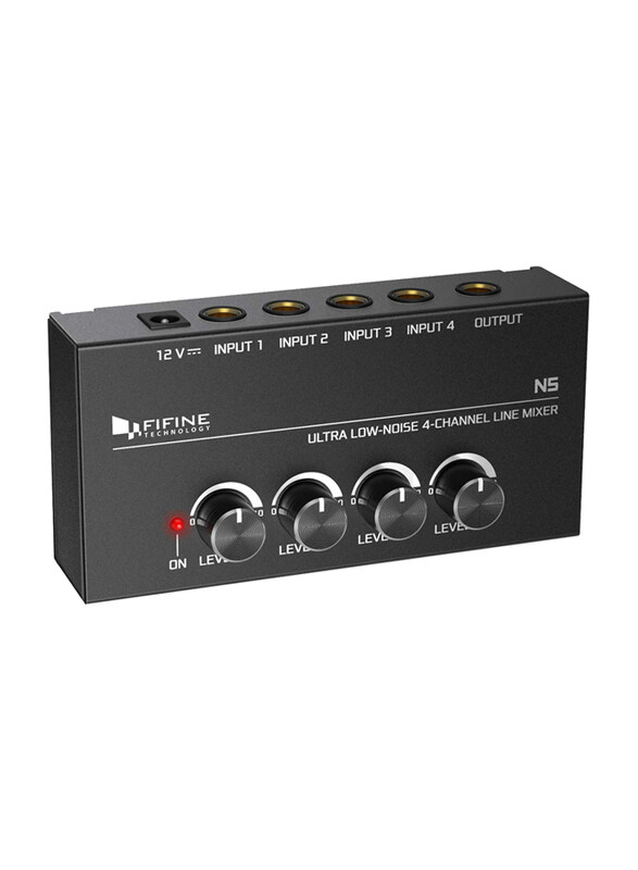 

Fifine Ultra Low-Noise 4-Channel Line Mixer for Sub-Mixing 4 Stereo Channel Mini Audio Mixer with AC Adapter for Small Club or Bar, Black