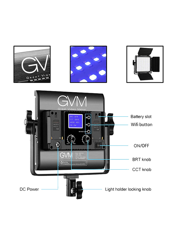 GVM 800D-RGB LED Studio 3-Video Light Kit, Black