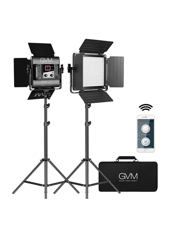 GVM 560-AS2L Dimmable Bi-Color Video Lighting Kit, 2 Packs LED Panel Light, 2300K-6800K, CRI 97+, Black