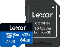 LEXAR HIGH-PERFORMANCE 64GB 633X MICROSDXC UHS-I, UP TO 100MB/S READ 45MB/S WRITE C10 A1 V30 U3