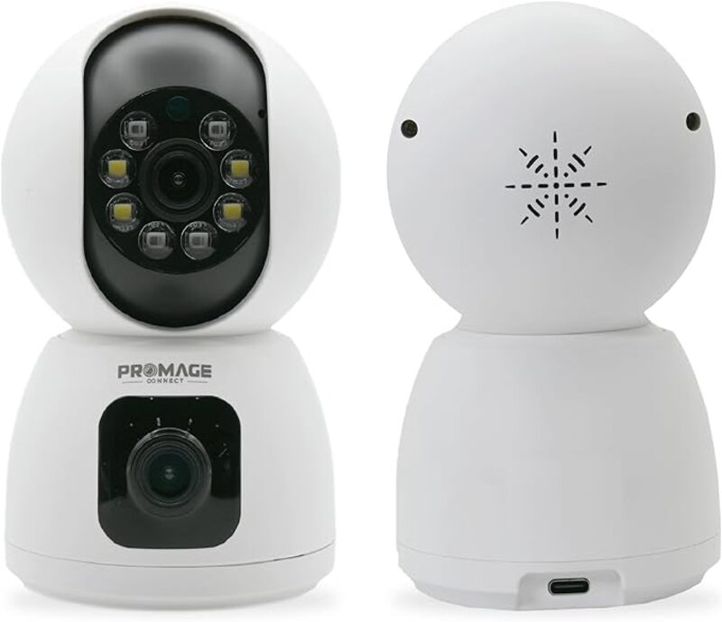 Promage Connect 3MP Dual Lens Pan/Tilt Security Camera for Baby Monitor, w/Motion Detection, 1080P, 2-Way Audio, Night Vision, Cloud & SD Card Storage, Works with Alexa & Google Home, PC-I422-W