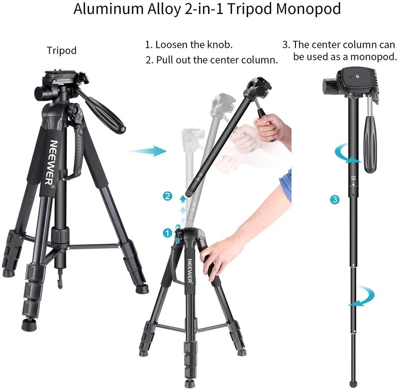 NEEWER ALUMINUM ALLOY CAMERA TRIPOD MONOPOD WITH PAN HEAD(BLACK)