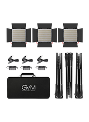 GVM RGB LED Studio Video Bi-Color Soft 1200D 3-Light Panel Bundle, Black