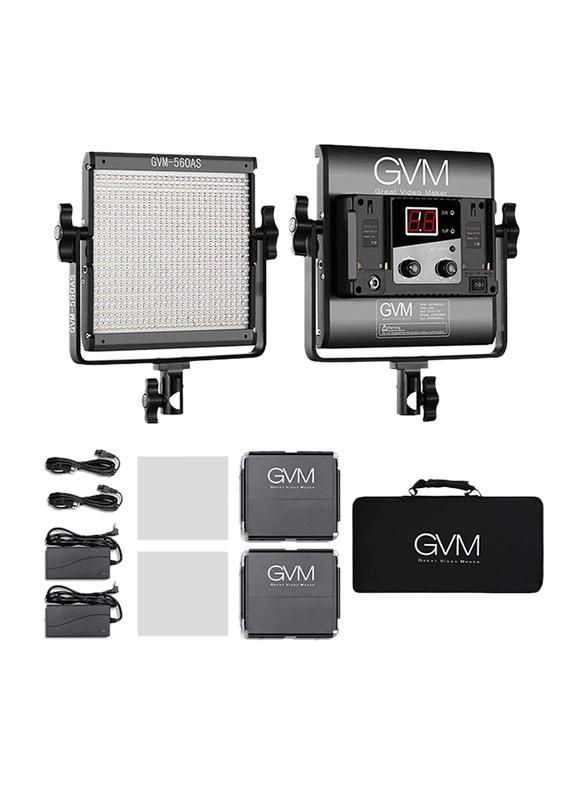 GVM 560-AS2L Dimmable Bi-Color Video Lighting Kit, 2 Packs LED Panel Light, 2300K-6800K, CRI 97+, Black