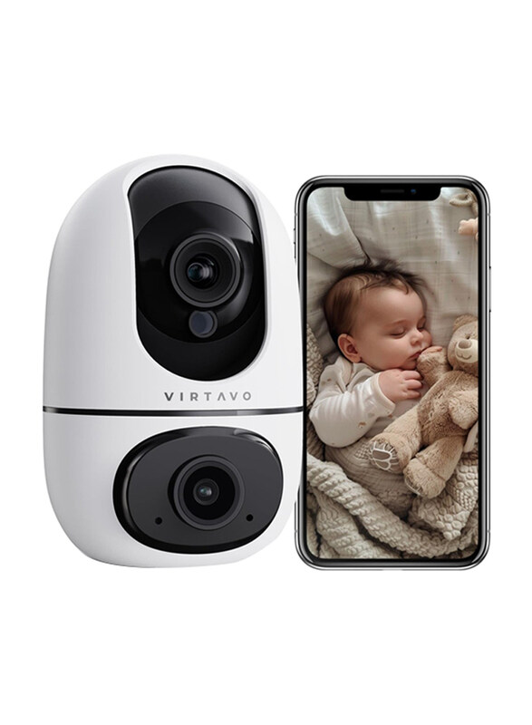 

Virtavo EggsFlask Indoor Security Camera 1080P Dual Lens & Display Home Security Monitor Baby Camera Pet Camera Pan/Tilt/Zoom, White