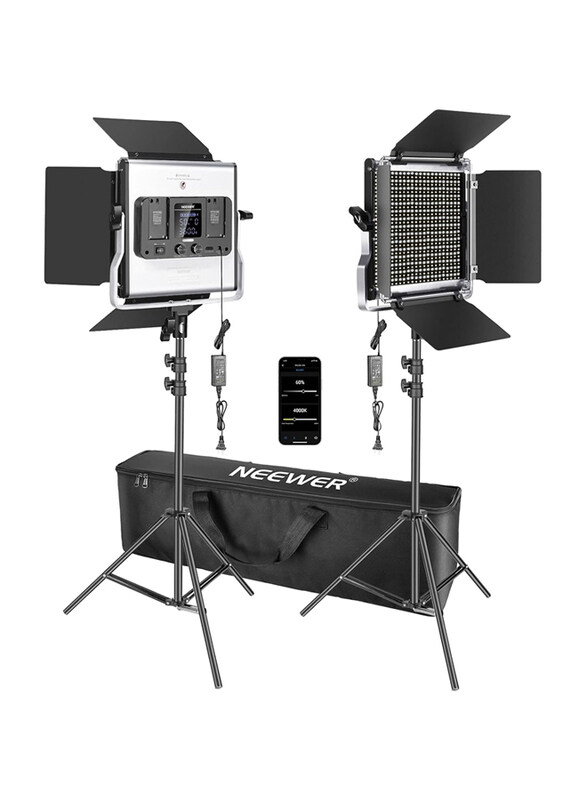 

Multiple Neewer 660 LED Video Lights with App Control, Dimmable 40W Bi-Color 3200K-5600K High CRI and Diffuser/Barndoor/Bag for Recording Studio, 2 Piece, Blac