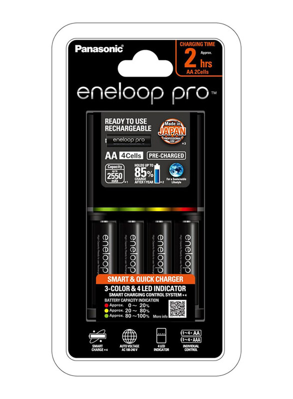 

Panasonic Eneloop Pro Charger with AA Batteries, 4 Pieces, Black