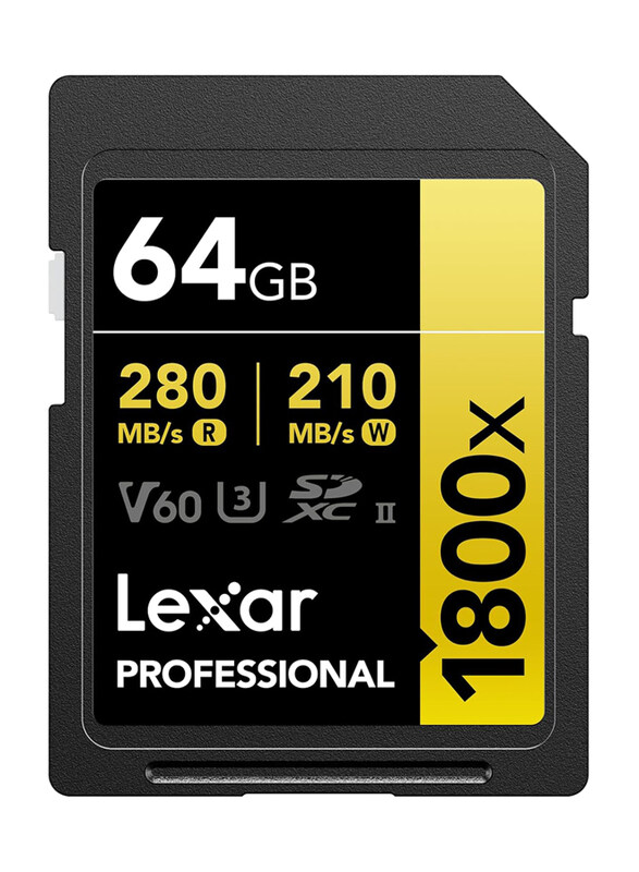 

Lexar 64GB Professional 1800x SDXCUHS-II Memory Card, Black