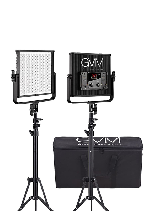 GVM 520LS Dimmable Bi-Color Video Lighting Kit, 2 Packs LED Panel Light, 3200-5600K, CRI97+ TLCI97, Black