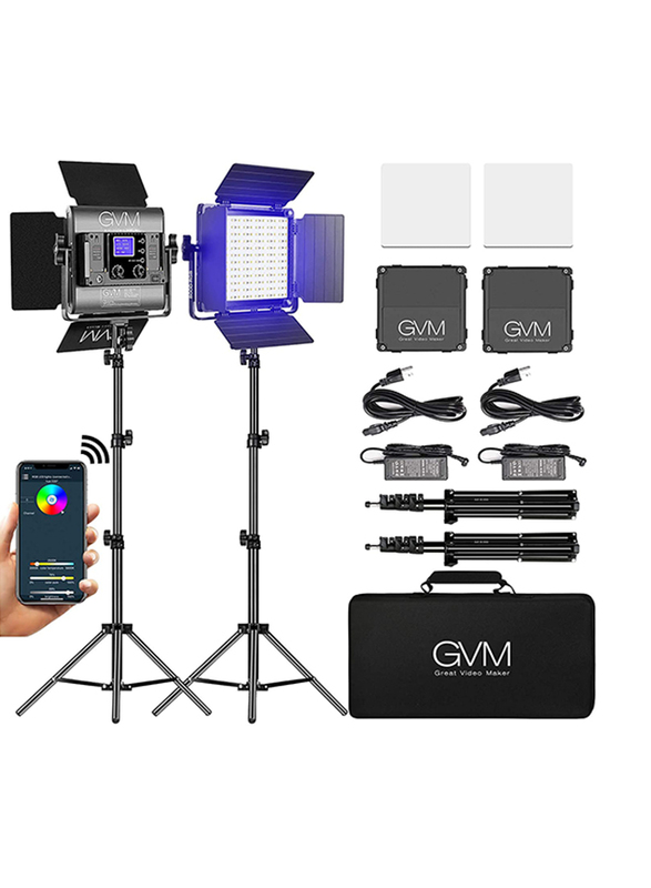 

GVM RGB Dimmable Bi-Color Video Lighting Kit, 2 Packs LED Panel Light, 3200K-5600K, CRI 97, Black