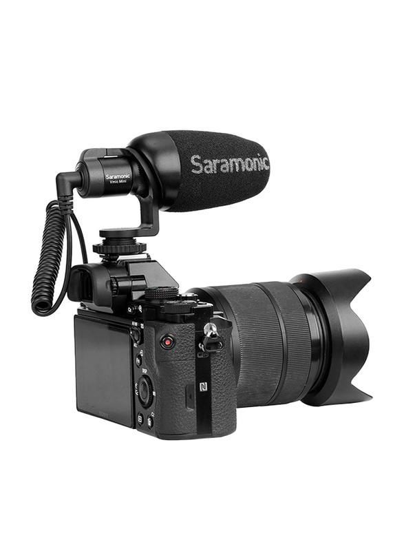سارامونيك VMIC حامل الكاميرا التراكومباكت صغير ومايكروفون على شكل شوتغان للهواتف المحمولة / DSLRs ، أسود