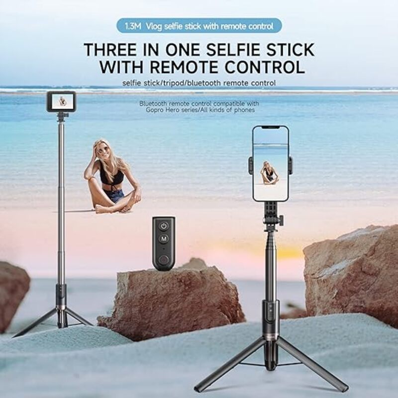 TELESIN TE-RCSS-003 BLUETOOTH REMOTE CONTROL SELFIE STICK WITH TRIPOD FOR GOPRO 11/10/9/8 (130CM)