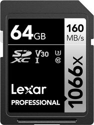 LEXAR PROFESSIONAL 64GB 1066X SDXC UHS-I CARDS, UP TO 160MB/S READ 70MB/S WRITE C10 V30 U3