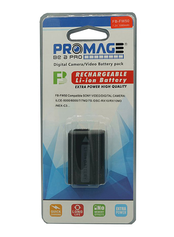Promage 1100mAh Rechargeable Lithium-ion Battery for Sony FW50+, Black