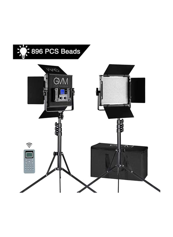 Great Video Maker 896S-2L LED Bi-Color Video Lights with Joint Control for Video Studio Shooting, LED Panel Light + Barn door (2-Light Kit), Black/White