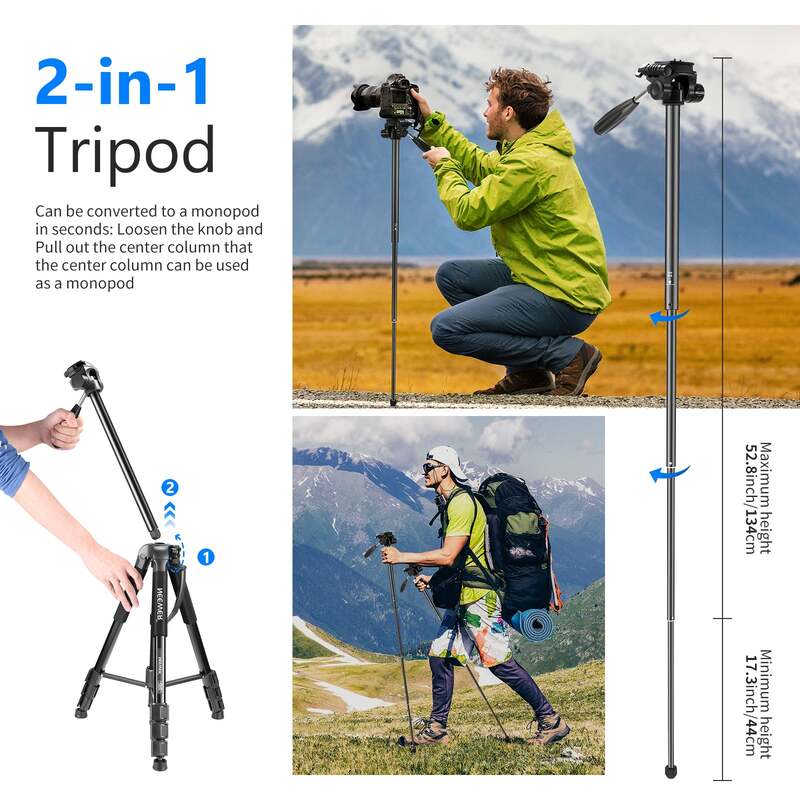 NEEWER ALUMINUM ALLOY CAMERA TRIPOD MONOPOD WITH PAN HEAD(BLACK)