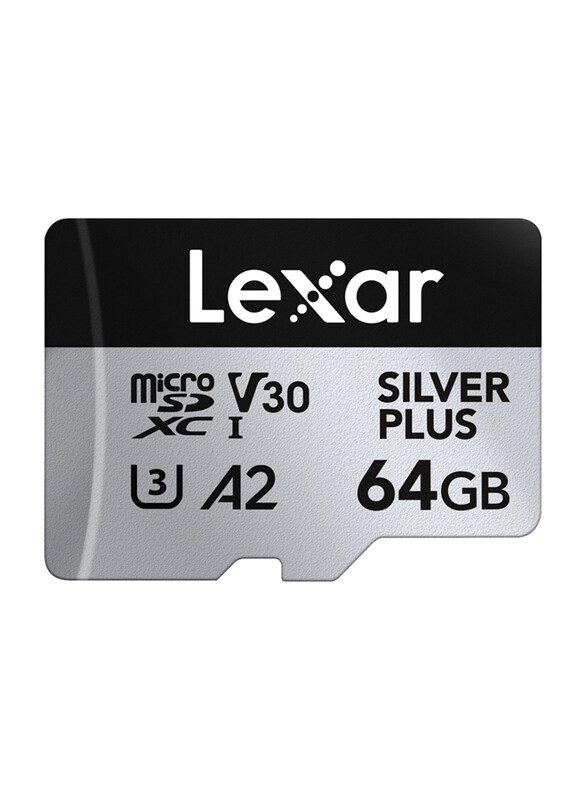 

Lexar 64GB Silver Plus microSDXC SD Card, Silver/Black