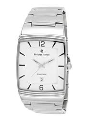 Philippe Moraly of Switzerland Analog Watch for Men with Stainless Steel Band. Water Resistant. M1323WW. Silver-White