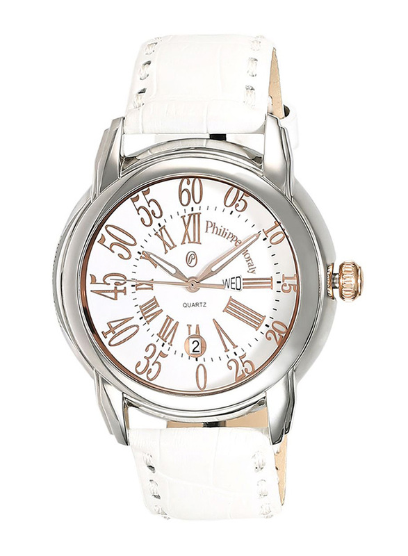 Philippe Moraly of Switzerland Analog Watch for Men with Leather Band. Water Resistant. L1375CRWW. White