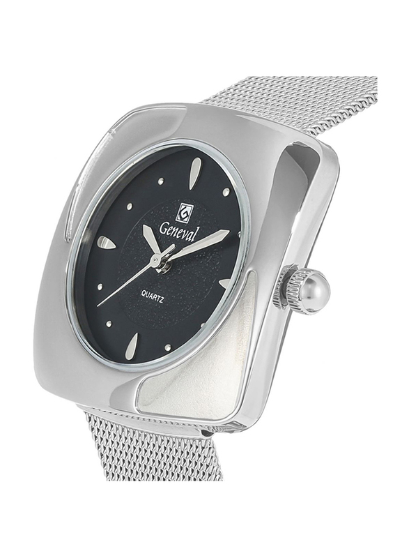 Geneval of Switzerland Analog Watch for Women with Stainless Steel Band. Water Resistant. GM1616WB. Silver-Black