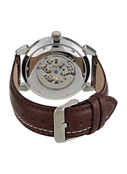 Philippe Moraly of Switzerland Analog Automatic Watch for Men With Leather Band. Water Resistant. LA1717WWO. Brown-White