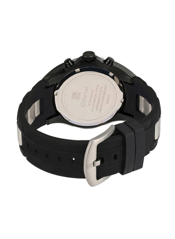 Geneval of Switzerland Analog Watch for Men with Rubber Band. Water Resistant and Chronograph. GRC141BWB. Black-White