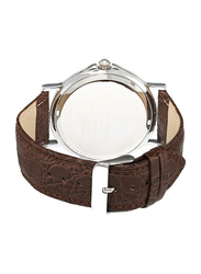 Philippe Moraly of Switzerland Analog Watch for Men with Leather Band. Water Resistant. L1611. Brown