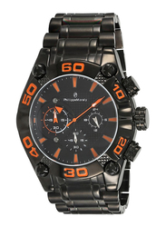 Philippe Moraly of Switzerland Analog Watch for Men with Stainless Steel Band. Water Resistant and Chronograph. MC1333BBA. Black-Orange