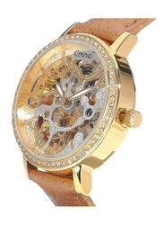 Geneval of Switzerland Analog Automatic Watch for Women with Leather Band. Water Resistant. GLAS1712GWG. Gold