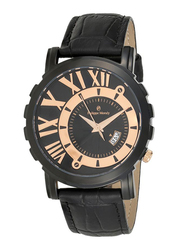 Philippe Moraly of Switzerland Analog Watch for Men with Leather Band. Water Resistant and Date Display. L1017BRBB. Black