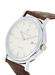 Philippe Moraly of Switzerland Analog Watch for Men with Leather Band. Water Resistant. L1611. Brown-White