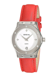 Geneval of Switzerland Analog Watch for Women with Leather Band. Water Resistant. GLS1612WWR. Red-White