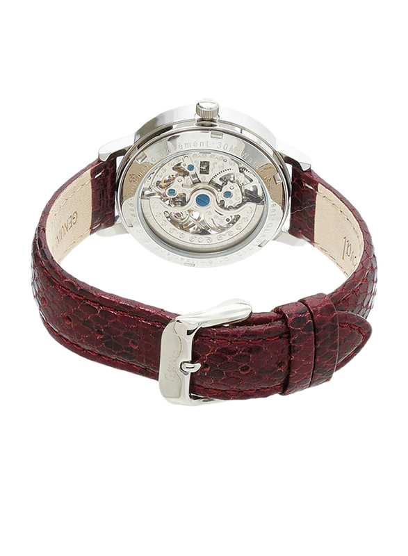 Geneval of Switzerland Analog Automatic Watch for Women with Leather Band. Water Resistant. GLAS1712WWV. Brown-White