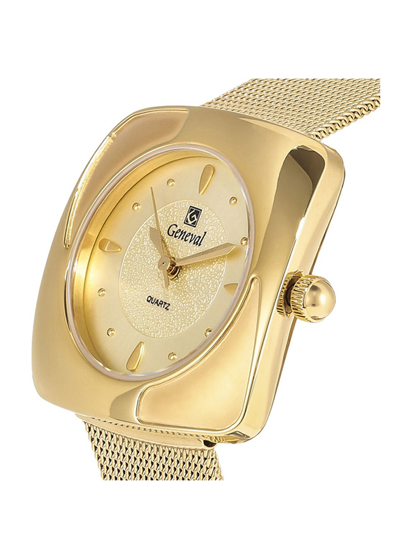 Geneval of Switzerland Analog Watch for Women with Stainless Steel Band. Water Resistant. GM1616GG. Gold