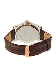 Philippe Moraly of Switzerland Analog Watch for Men with Leather Band. Water Resistant and Date Display. L0723CRWO. Brown-White