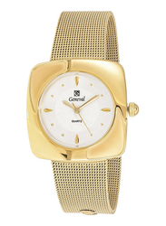 Geneval of Switzerland Analog Watch for Women with Stainless Steel Band. Water Resistant. GM1616GW. Gold-White