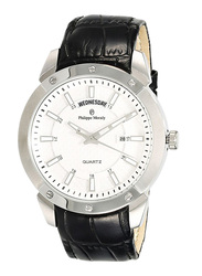 Philippe Moraly of Switzerland Analog Watch for Men with Leather Band. Water Resistant. L1373WWB. Black-White