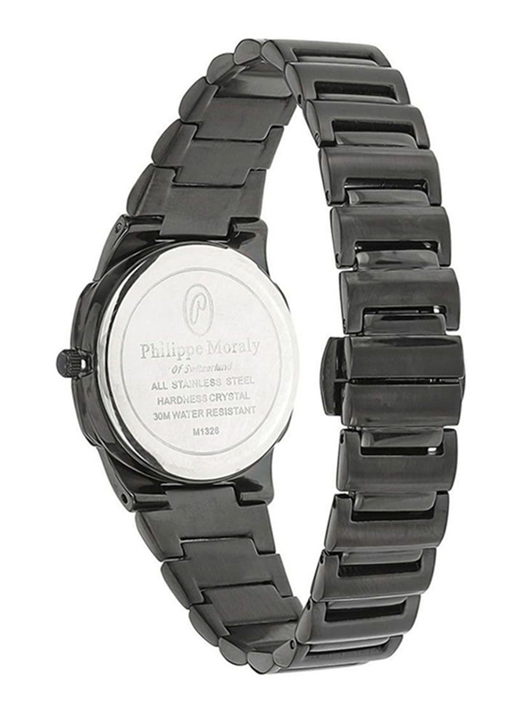 Philippe Moraly of Switzerland Analog Watch for Women with Stainless Steel Band. Water Resistant and Date Display. M1326BB. Black